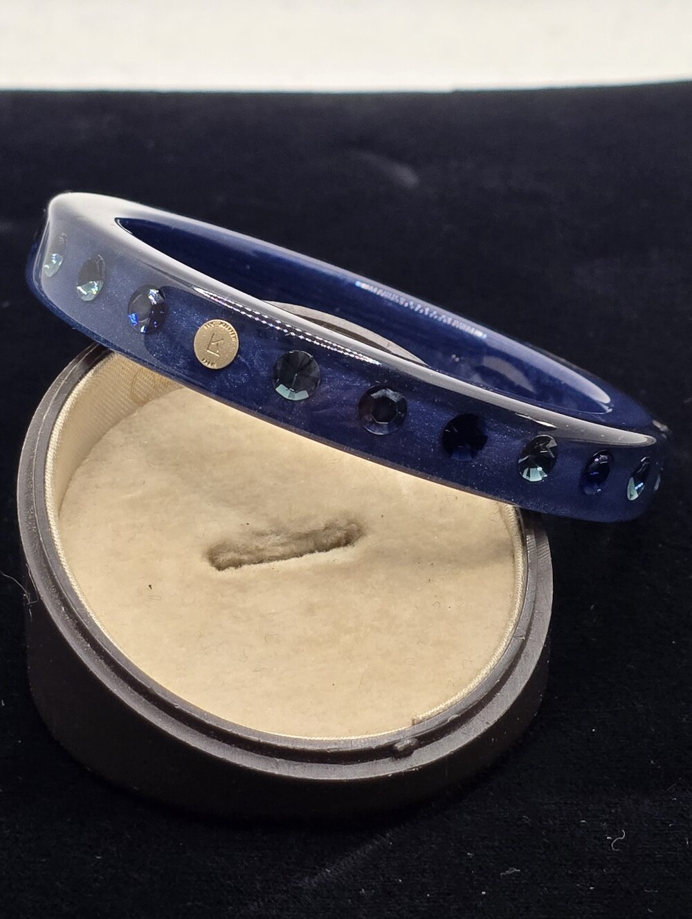 Luc Keiffer French Resin Swarovski Crystal Blue Clear Layered Bangle